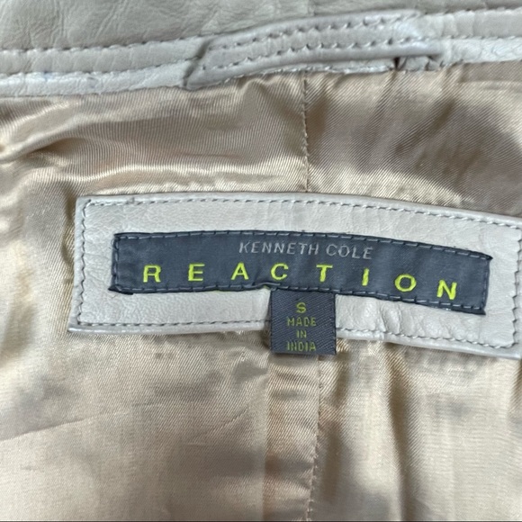 KENNETH COLE REACTION leather beige moto jacket size S - Picture 4 of 14